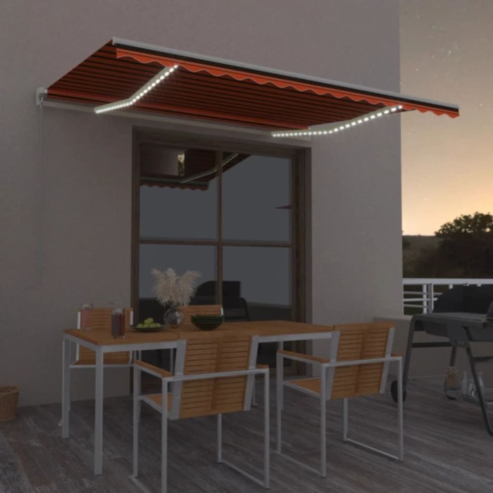 vidaXL Copertină retractabilă manual, LED, portocaliu/maro, 400x300 cm