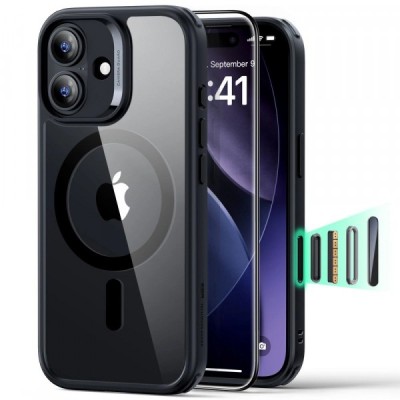 Husa MagSafe pentru Apple iPhone 17, ESR, Classic Hybrid with Screen Protector, Neagra Transparenta foto