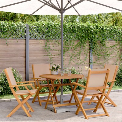 Set mobilier de grădină 5 piese textil taupe/lemn masiv foto