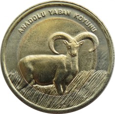 Turcia 1 Lira 2015 - (Anatolian Mouflon) 26.15 mm, KM-1362 UNC !!!