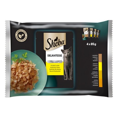 Hrana umeda pentru pisici, Sheba Mix, cu carne de rata, pui, pasare si curcan, in aspic, 4 x 85 g foto