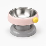 Bol din Inox pentru Pisici și C&acirc;ini, Bază &Icirc;nălțată, Roz/Gri
