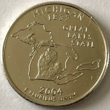 AMERICA QUARTER 1/4 DOLLAR 2004 LITERA P.(GREAT LAKES STATE-MICHIGAN),PL.PLATINA, America de Nord, Cupru-Nichel