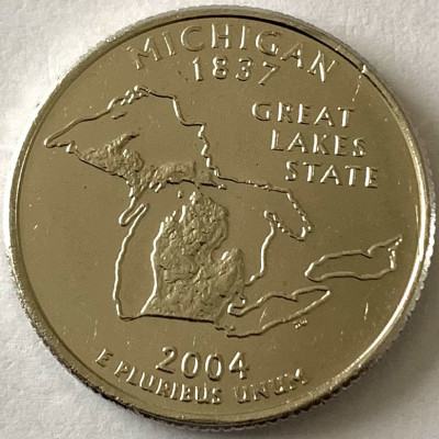 AMERICA QUARTER 1/4 DOLLAR 2004 LITERA P.(GREAT LAKES STATE-MICHIGAN),PL.PLATINA foto