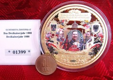 MONEDA MEDALIE EDITIE LIMITATA CUPRU PLACAT CU AUR DECOR COLOR ANUL 2021 7 CM foto