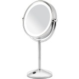 Oglinda cosmetica BaByliss 9436E, Led, Lupa, Marire 10x, 19 cm, 2 fete, rotire 360&deg;, Baterii AA, Silver