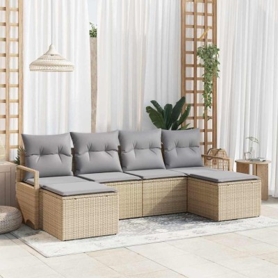 vidaXL Set de canapele pentru grădină cu pernă 6 pcs Bej, Gri deschis foto