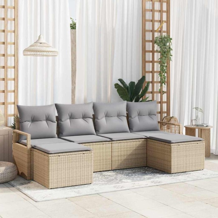 vidaXL Set de canapele pentru grădină cu pernă 6 pcs Bej, Gri deschis