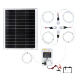 Sistem iluminat solar 50W off-grid, 4 becuri LED, regulator solar 10A, cabana, rulota