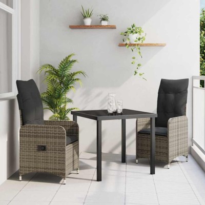 vidaXL Set de masă pentru grădină cu pernă 3 pcs Gri Rattan poli 3379646 foto