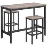 Set masa bar VASAGLE cu 2 scaune, stil industrial, gri stejar, 120x60x90 cm