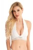 B626-2 Sutien sexi de vara cu cupe triunghi din dantela, Cu burete, alb, Triunghiulara