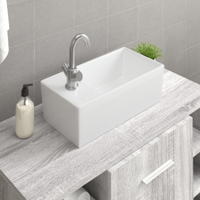 vidaXL Chiuvetă de baie, alb, 48x25x15 cm, ceramică foto