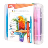 Carioci cu varf pensula 24 culori/cut plastic Deli