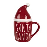 Cumpara ieftin Cana Craciun ceramica rosie alba 12x9x17 cm, 300 ml