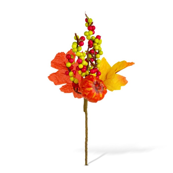 Decoratiune de toamna &ndash; dovleac, frunze si bobite &ndash; 24 cm &ndash; set 2 bucati Best CarHome