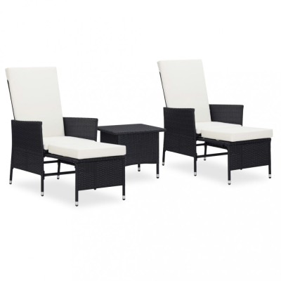 Set mobilier de gradina cu perne, 3 piese, negru, poliratan foto