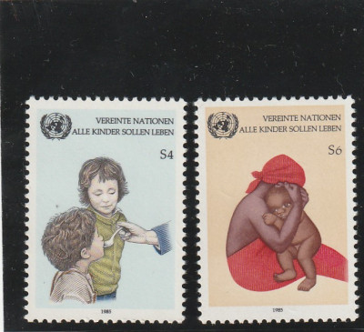 Natiunile Unite Vienna 1985-Copii,serie 2 valori,dantelate,MNH,Mi.53-54 foto