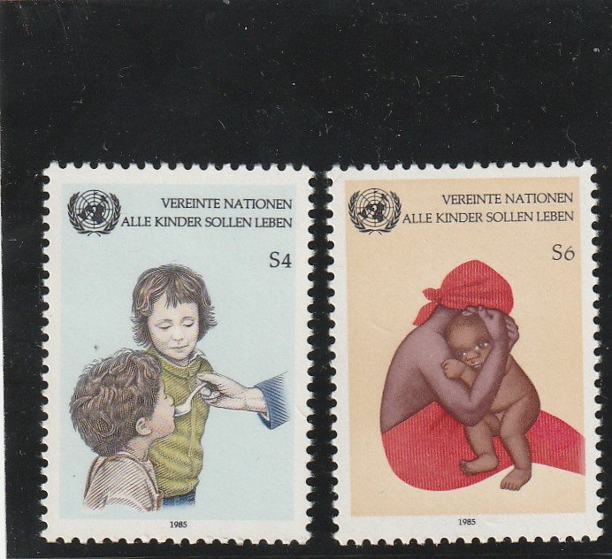 Natiunile Unite Vienna 1985-Copii,serie 2 valori,dantelate,MNH,Mi.53-54