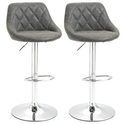 Set 2 scaune de bucatarie/bar, Marion, rotative, piele PU, gri si argintiu, 51.5x48x83-104 cm foto