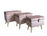 Set 3 tabureti catifea roz 47 x 26 x 40,5, 54 x 34 x 46, 62 x 42 x 53 cm