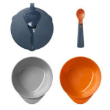 Set castroane cu capac si lingurita cu BACSHIELD&trade; Tommee Tippe, 6 luni +, Gri/Portocaliu, Tommee Tippee