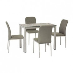 Set masa bucatarie cu 4 scaune, aspect modern, realizata din cadru metalic si blat de sticla foto