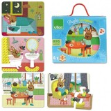 Casa Iepurasilor - Set 24 piese cu 4 scenarii puzzle, Vilac