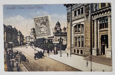 BUCURESTI, POSTA SI BISERICA ZLATARI , CARTE POSTALA ILUSTRATA , 1921 foto