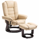 HOMCOM Set Fotoliu și Pouf pentru Picioare, Rotativ la 360&deg; și Reclinabil cu Suport pentru Cap și Brate, 85x106x94cm, Bej | Aosom Romania