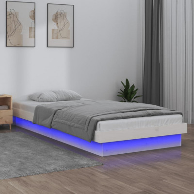 vidaXL Cadru de pat cu LED, alb, 100x200 cm, lemn masiv foto