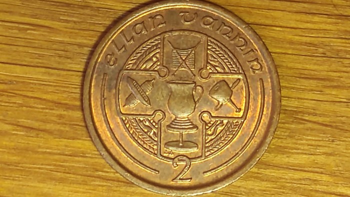 Isle of / Insula Man -moneda de colectie exotica- 2 pence 1991 bronz - superba !