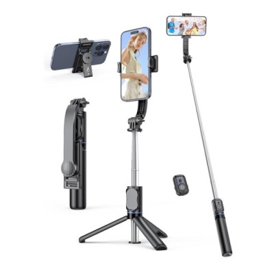 Selfie Stick cu Trepied si Telecomanda, Pliabil, 106cm - Techsuit (C01) - Black foto