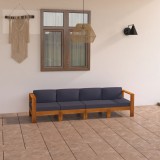 VidaXL Canapea grădină 4 locuri, cu perne gri &icirc;nchis, lemn acacia 3057947