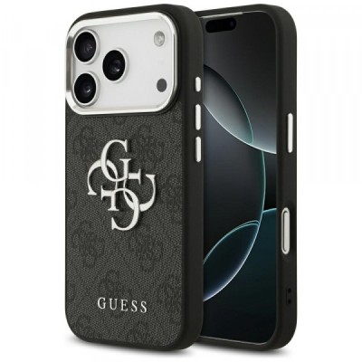 Husa pentru Apple iPhone 17 Pro, Guess, Big 4G Logo Classic, Neagra Argintie foto