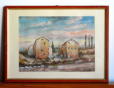 Peisaj urban - tablou original tehnica mixta ulei si pastel pe carton, 32x23,5cm, Peisaje, Impresionism