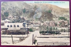 Slanic Moldova - O vedere generala a Slanicullui (luat Jarna) 1913 printata, color, circulata la Baia de Arama, timbru,, stampila ing. Silviu Dragomir foto
