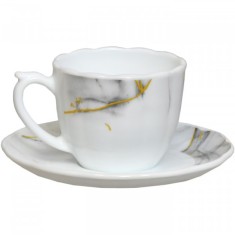 Set 12 Piese 6 Cesti 190ml 6 Farfurioare Opal Gray Cafea GY12 DNC57075 foto