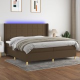 vidaXL Pat cu arcuri, saltea și LED, maro &icirc;nchis, 200x200 cm, textil