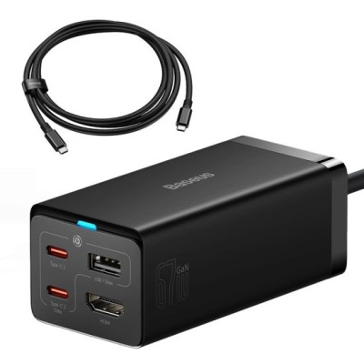 Statie Incarcare HDMI 4K 30Hz, 2x Type-C, USB, 67W, 1.5m + Cablu Type-C, 100W, 40Gbps, 1m - Baseus GaN5 Pro (CCGP110201) - Black foto