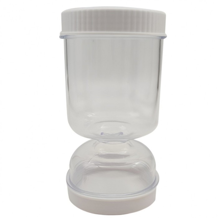 Borcan pentru muraturi, flippy, cu separator pentru lichide, ermetic, termorezistent, tip clepsidra, 2 furculite incluse, abs, alb, 18x9x9 cm