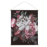 Tablou Textil Floral Negru cu Suporturi din Lemn - Stil Vintage Exotic, CMCLASS