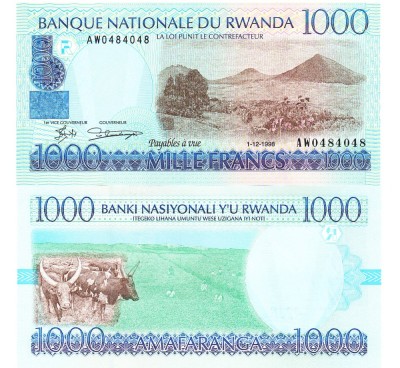 Rwanda 1 000 1000 Francs 1998 P-27 UNC foto