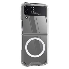 Husa magsafe htpmag compatibila cu samsung galaxy z flip 4, atasare magnetica, clear case, transparent