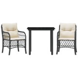 Cumpara ieftin Set bistro cu perne, 3 piese, negru, poliratan