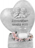 MagicHome decorare, Inimă cu heruvimi, poliester, pentru morm&acirc;nt, 15,5x12x17,5 cm, cu nume maghiar