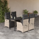 Cumpara ieftin Set mobilier de grădină cu perne, 5 piese gri deschis poliratan