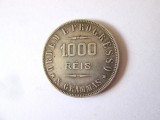 Brazilia 1000 Reis 1907 argint 900 in stare foarte buna cu patină deosebită
