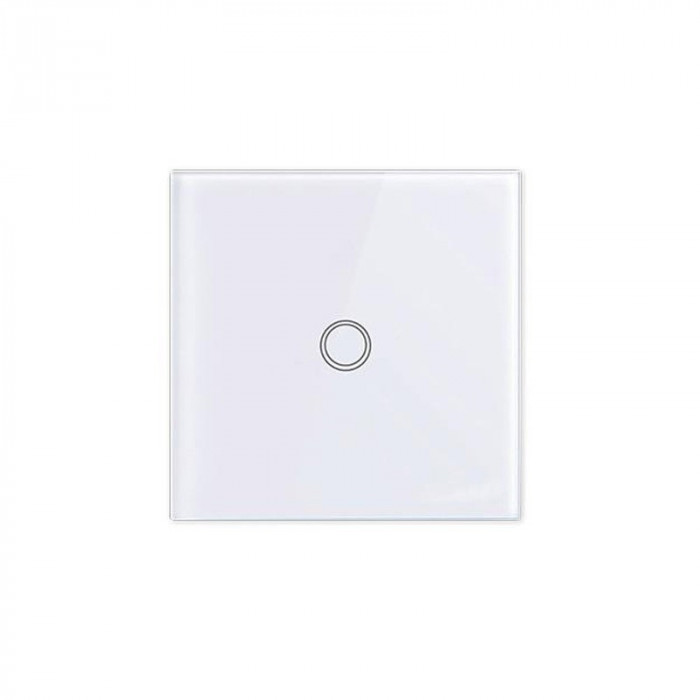 Intrerupator touch RF, panou tactil cu 1 buton iluminat, control telecomanda, alb
