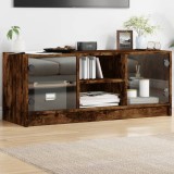 vidaXL Comodă TV cu uși din sticlă, stejar fumuriu, 102x37x42 cm